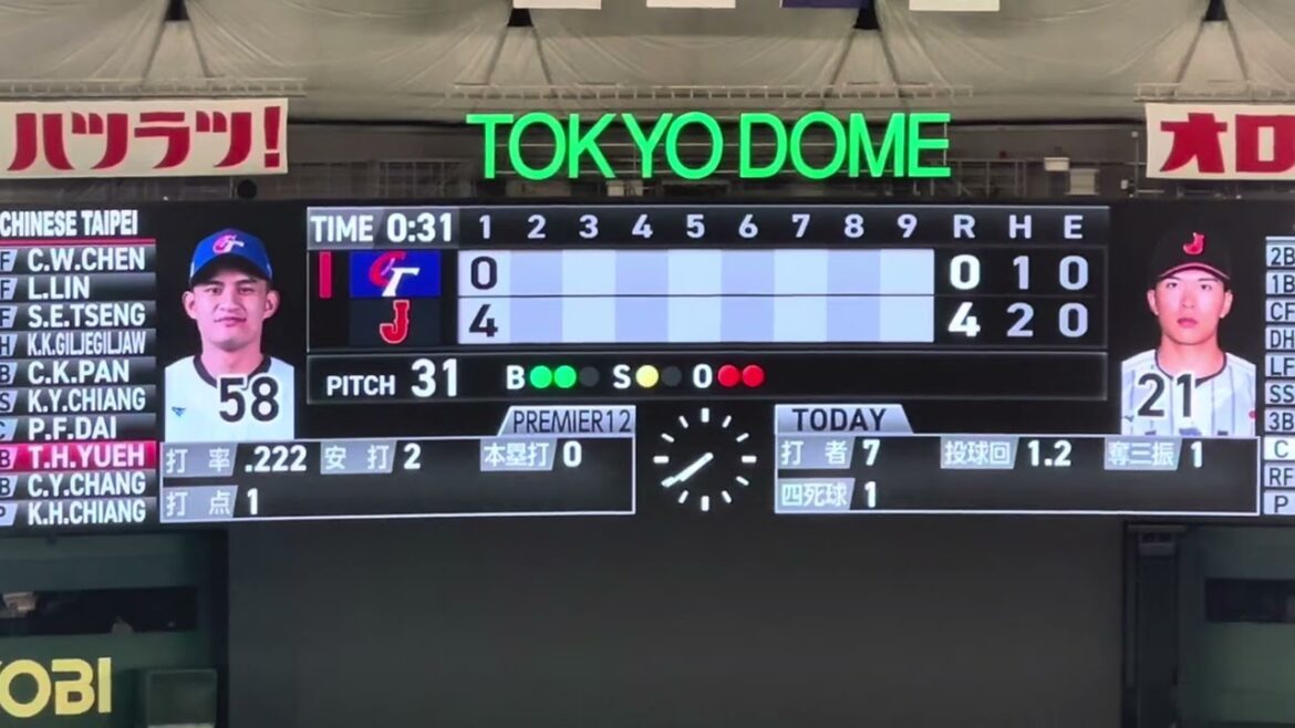 ピンチを三振で乗り切る先発、早川隆久‼︎プレミア12侍ジャパン日本代表　vs台湾　東京ドーム