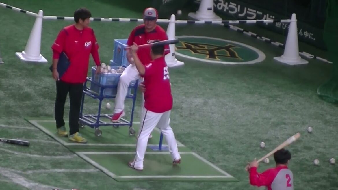 広島 松山竜平のティーバッティング（2024年6月28日読売ジャイアンツ対 広島カープ）
