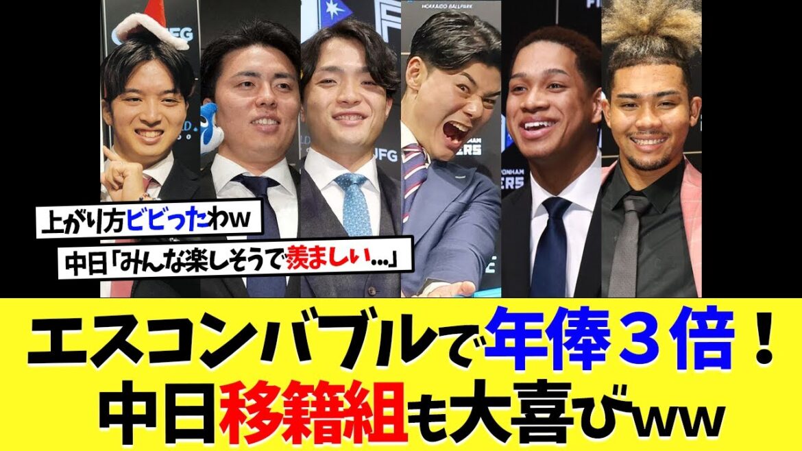 日ハム、エスコンバブルで年俸倍増！中日移籍組も大喜びｗｗｗ【プロ野球】【野球】【なんｊ】【なんj】【5ch】【2ch】【甲子園】【MLB】