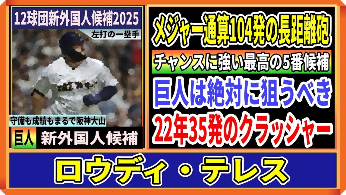 【巨人新外国人候補】ロウディ・テレス内野手!チャンスに強いメジャー通算104発の長距離砲「タイプはほぼ阪神大山」じゃあ巨人はこの選手を狙えば良くね? 【巨人新外国人候補】ロウディ・テレス内野手!チャンスに強いメジャー通算104発の長距離砲「タイプはほぼ阪神大山」じゃあ巨人はこの選手を狙えば良くね?