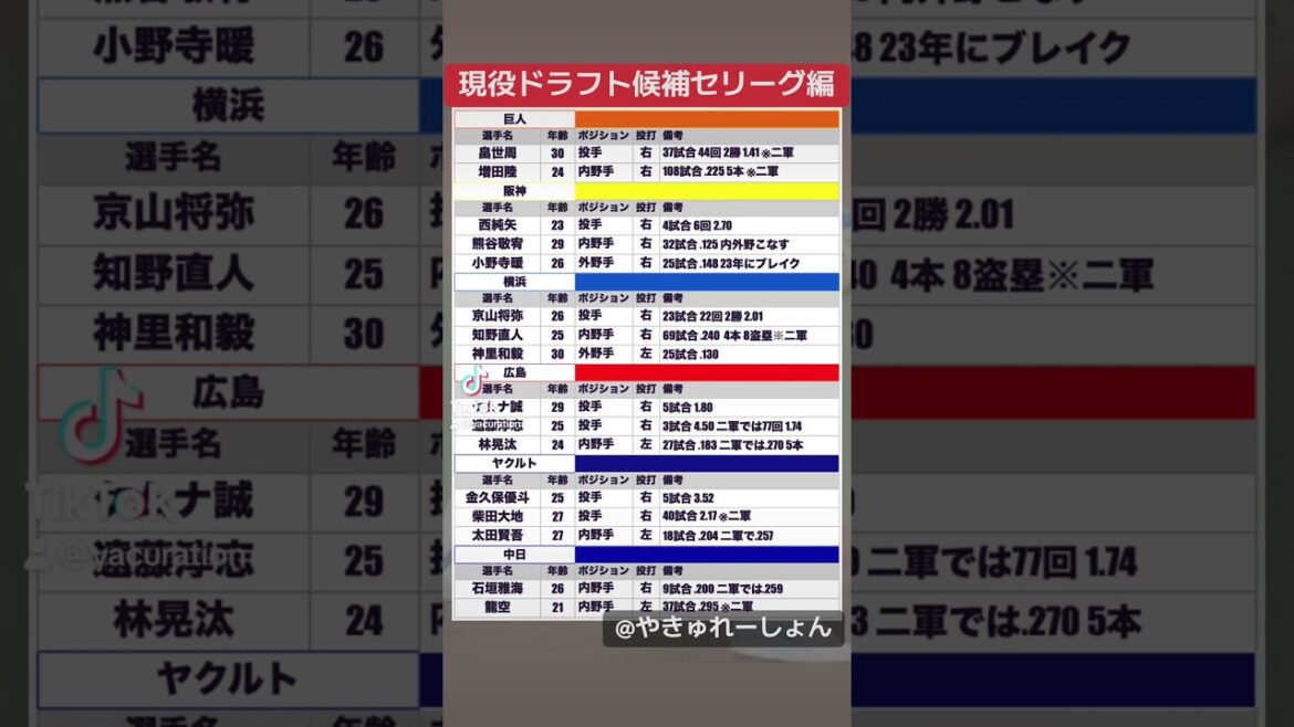 プロ野球現役ドラフト候補セリーグ編 #プロ野球 #野球 #現役ドラフト #ケムナ誠 #西純矢 #現役ドラフト候補