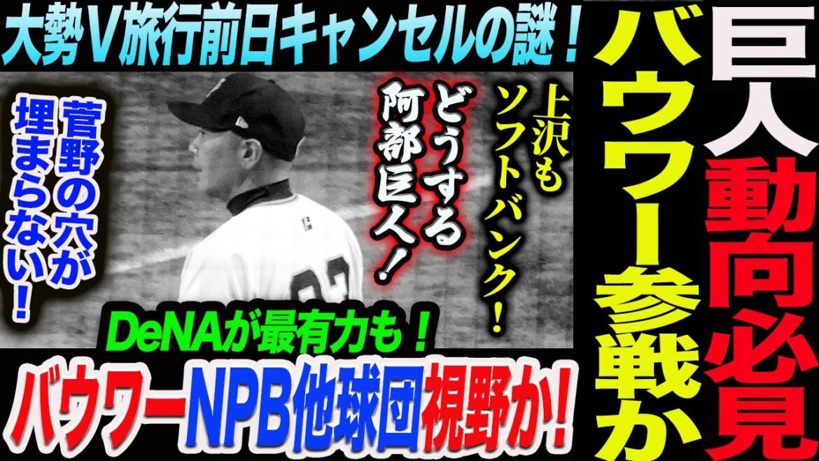 阿部巨人がバウワー獲得争奪戦に参戦か！上沢もソフトバンクが有力！DeNA最有力もNPB他球団も視野！大勢Ｖ旅行前日キャンセル！どうする阿部巨人！読売巨人軍 ジャイアンツ 巨人 GIANTS 阿部監督