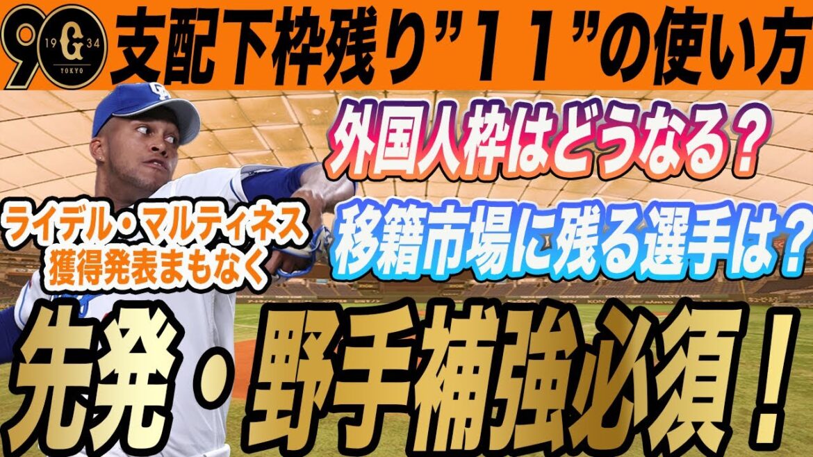 【巨人】今後の補強はどうなる？！支配枠残り１１の使い方と移籍市場に残る選手！育成からの昇格候補も！　　読売ジャイアンツ