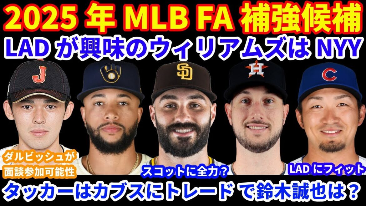 2025年MLB FA補強情報‼️ ドジャースも狙っていたウィリアムズはヤンキースにトレード⇄ 残るスコットに全力か⁉️ タッカーはカブスにトレードで鈴木誠也の外野出場減⁉️ ドジャースにフィットも…