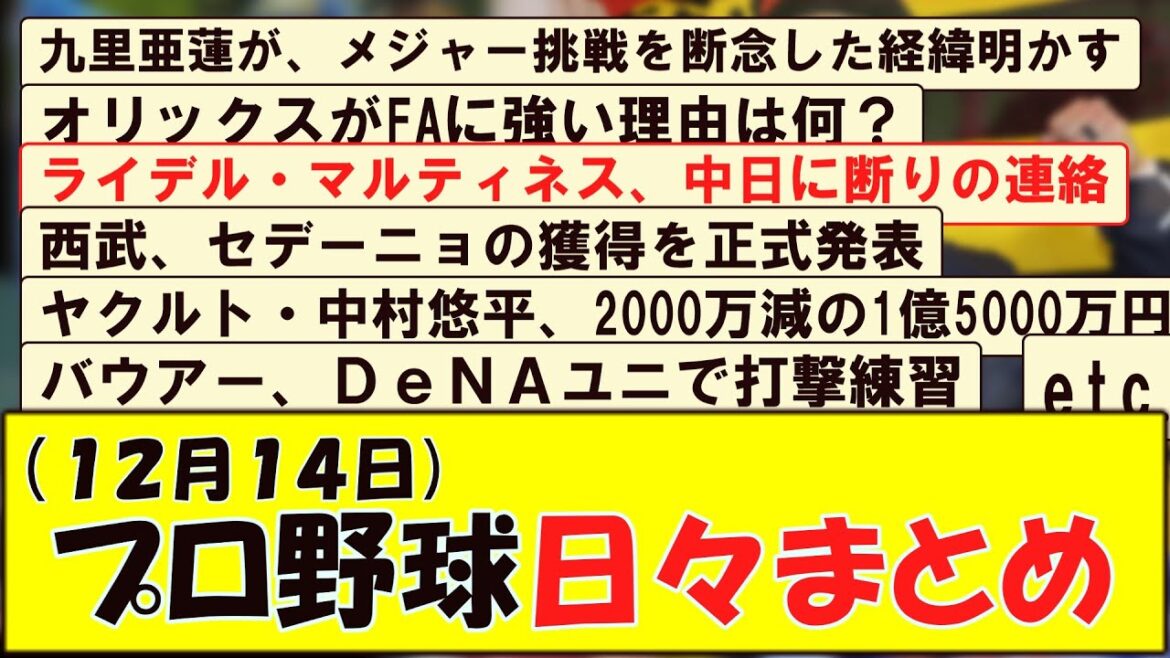 (１２月１４日) プロ野球 日々まとめ