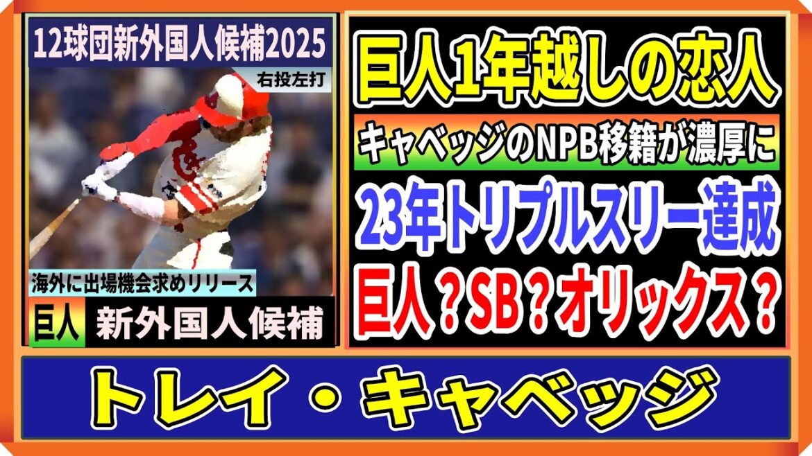 巨人ついに獲得か？トレイ・キャベッジ外野手が日本移籍の可能性を示唆！マイナー通算109発の長距離砲「巨人vsオリックス」1年越しの恋人獲りへラウンド2