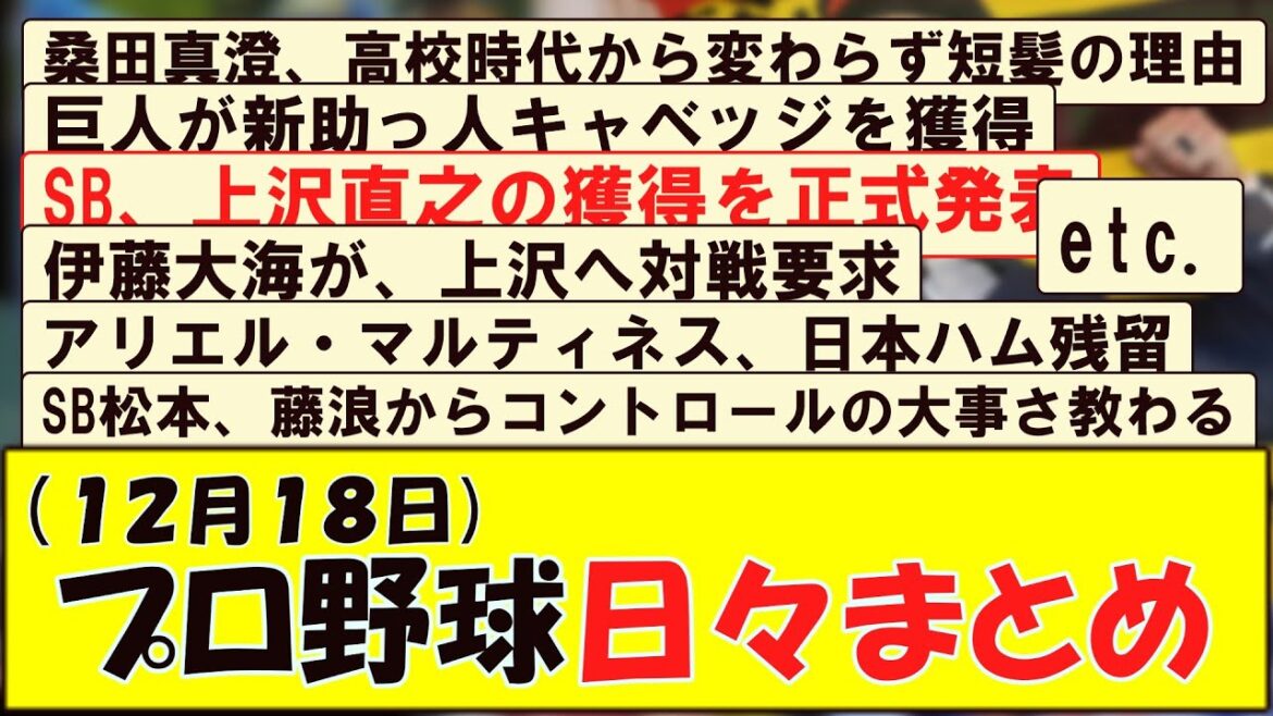 (12月18日) プロ野球 日々まとめ (12月18日) プロ野球 日々まとめ