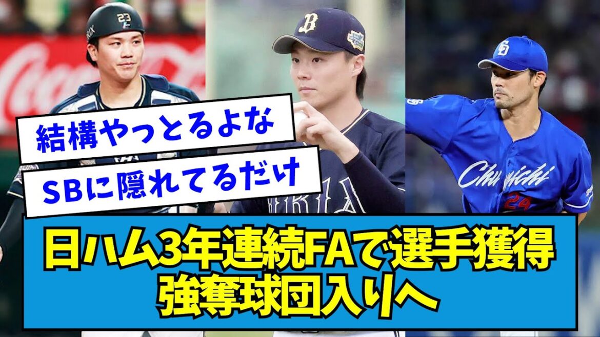 【悲報】日ハム3年連続FAで選手獲得、強奪球団入りへ【なんJ反応】