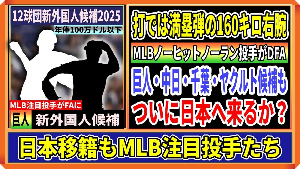 【巨人新外国人投手候補】メジャー最速160キロ右腕＆ノーヒットノーラン左腕がFAに！「巨人・中日・ヤクルト・ロッテ」は、狙うなら今がチャンス！！【12球団新外国人候補】