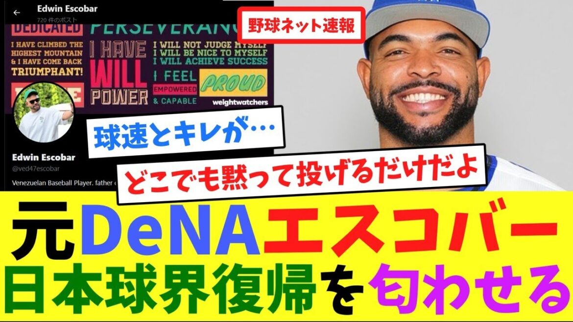 元DeNAエスコバー、日本球界復帰を匂わせる【ネット反応集】