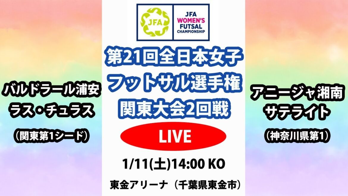 【LIVE】第21回全日本女子フットサル選手権関東大会2回戦M3 バルドラール浦安ラス・チュラス vs アニージャ湘南サテライト