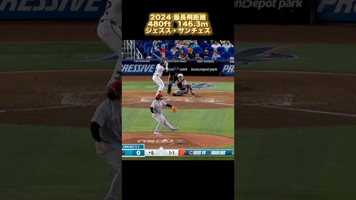 【最長飛距離】ジェズス・サンチェス 146.3m 480ft 2024 マイアミ・マーリンズ Jesús Sánchez #shorts
