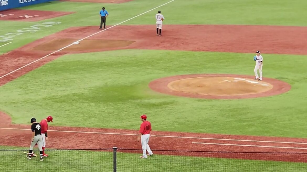 死球を受けた小園にオスナが謝罪