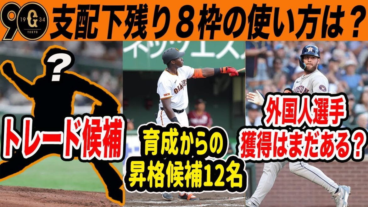 【巨人】支配下残り８枠はどう使う？！トレード候補や新外国人の可能性、育成からの昇格有力候補　読売ジャイアンツ