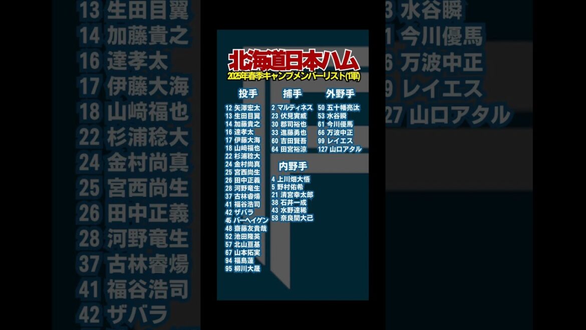 2025年度北海道日本ハムファイターズ春季キャンプ一軍メンバーリスト#野球 #プロ野球 #春季キャンプ #北海道日本ハムファイターズ #新庄剛志 #清宮幸太郎 #万波中正 #きつねダンス