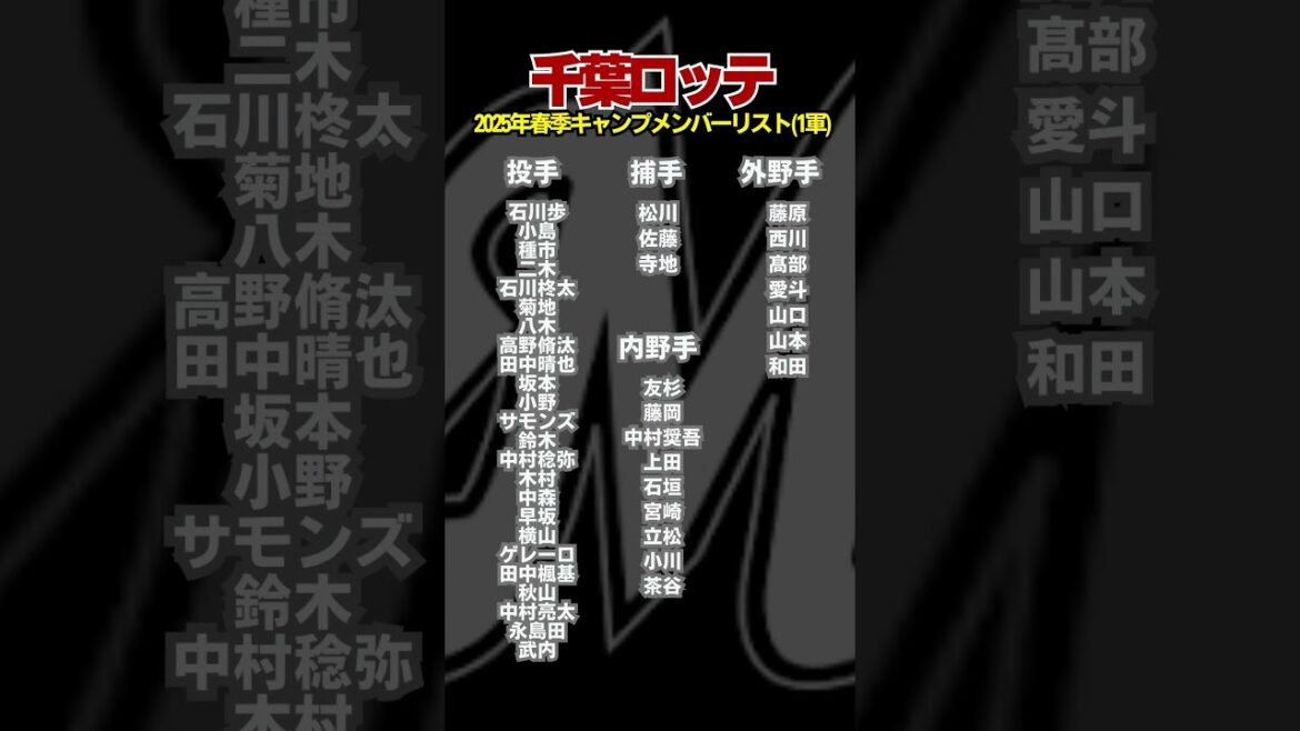 2025年度千葉ロッテマリーンズ春季キャンプ一軍メンバーリスト #野球 #ドラフト1位 #プロ野球 #西川史礁 #石川柊太 #寺地隆成