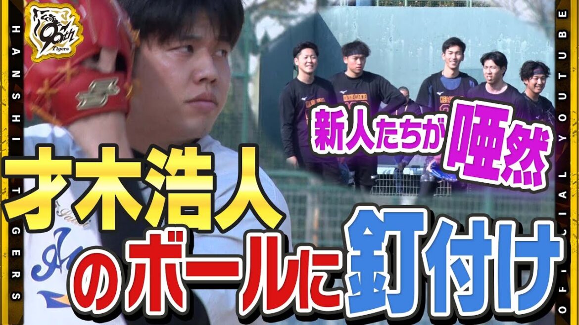 Hanshin-Tigers: 【自主トレ】#才木浩人 投手の球がルーキーたちの前で唸る!新人合同自主トレの投内連携に飛び入り参加!?才木投手のボールを間近で味わう特等席に! 【自主トレ】#才木浩人 投手の球がルーキーたちの前で唸る!新人合同自主トレの投内連携に飛び入り参加!?才木投手のボールを間近で味わう特等席に!
