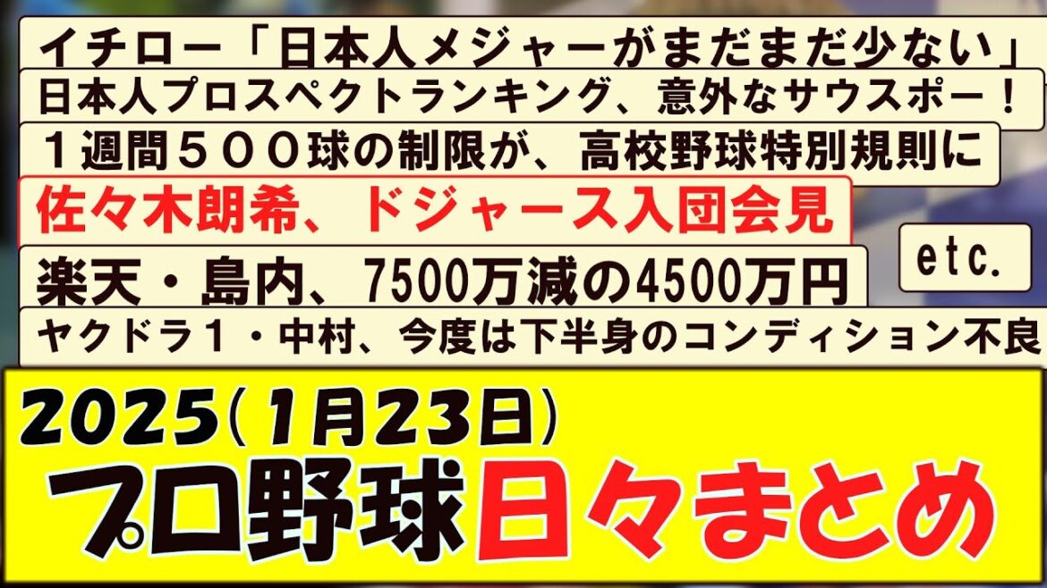 2025(1月23日) プロ野球 日々まとめ 2025(1月23日) プロ野球 日々まとめ