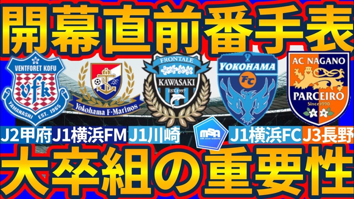 【川崎/横浜FM/横浜FC/甲府/長野編│開幕直前番手表】川崎期待のユース出身組/マリノスが重視する新プラン/横浜FCにはMF甲府にはFW加入の注目熊倉ツインズ/アタッカー加納大&樋口叶に注目な長野