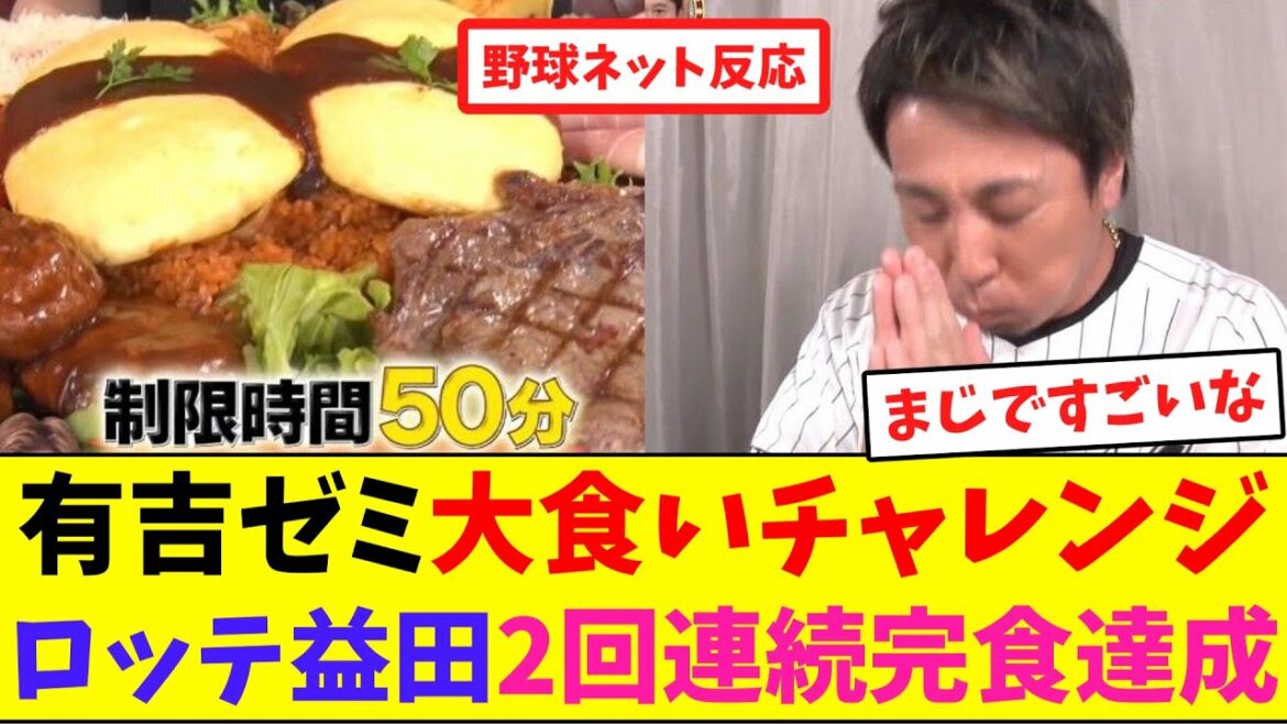 有吉ゼミ大食いチャレンジ！ロッテ益田2回連続完食達成！【ネット反応集】