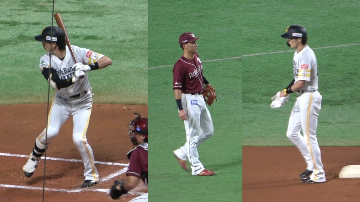 周東佑京のバッティングフォーム&村林一輝との絡み【プロ野球福岡ソフトバンクホークスvs東北楽天ゴールデンイーグルス】