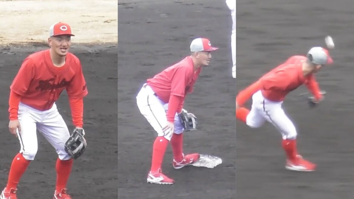 ゴールデングラブ受賞した矢野雅哉守備練習ハイライト！広島カープ日南キャンプ2日目！2025年2月2日