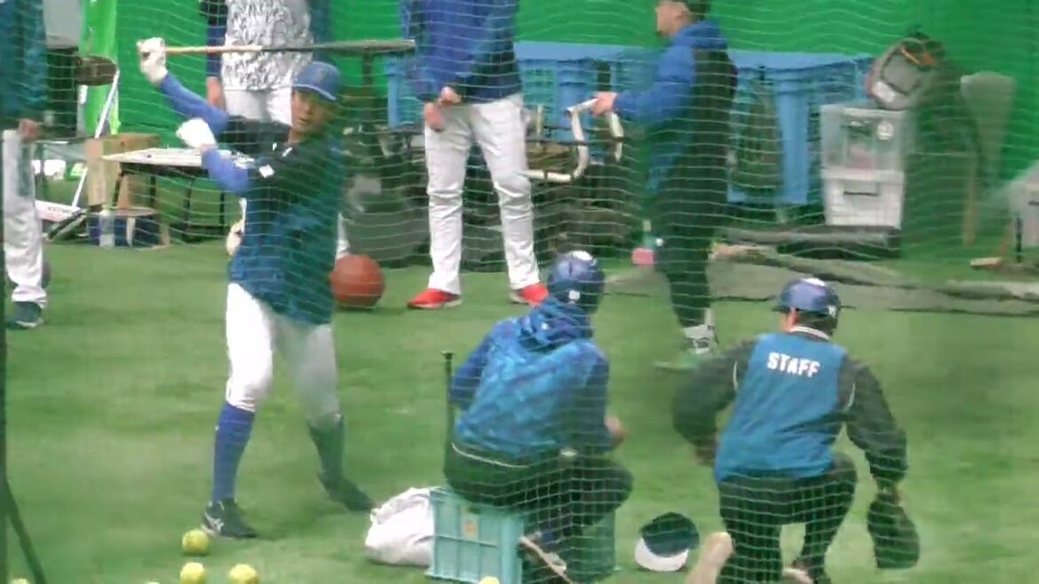 2025年2月 横浜DeNA春季キャンプ・奄美B班 勝又 温史 選手のティー打撃練習