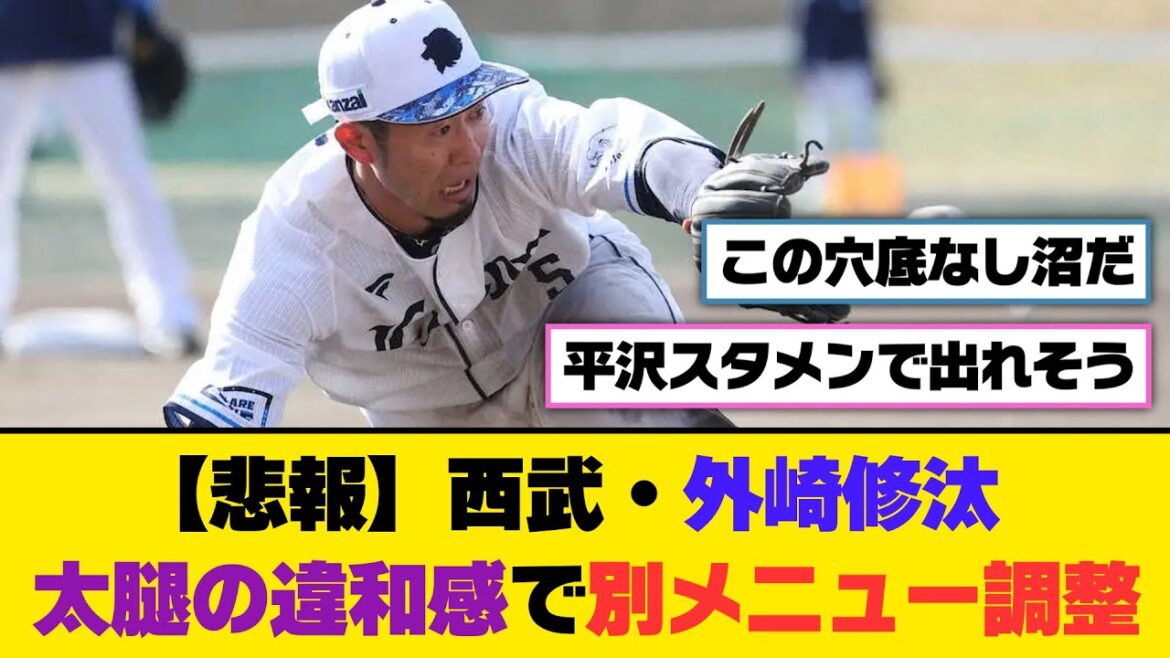 【悲報】西武・外崎修汰、太腿の違和感で別メニュー調整【5ch/2ch】【なんj/なんg】【反応集】