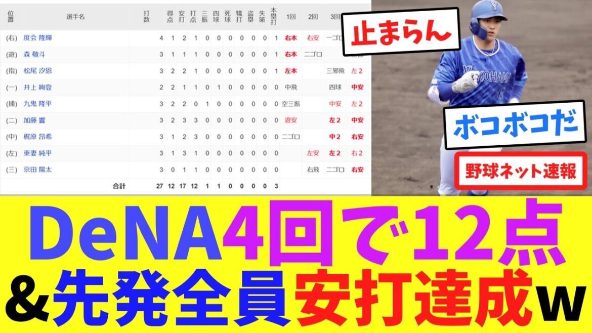 DeNA4回で12点&先発全員安打達成w【ネット反応集】