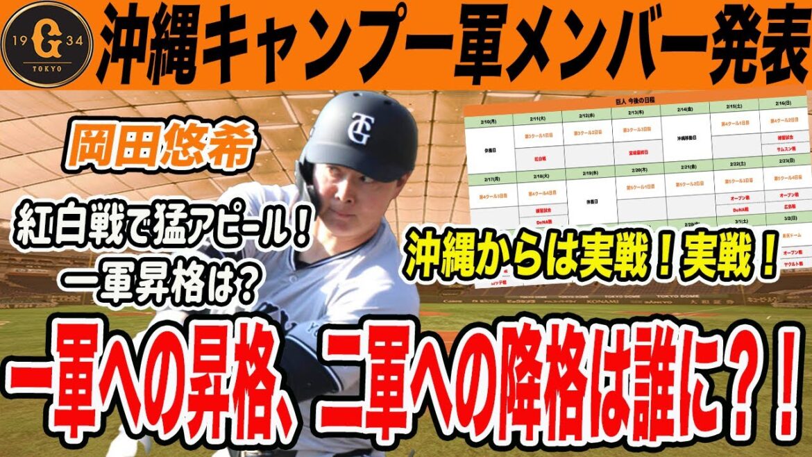 【巨人】沖縄キャンプ一軍メンバー発表!昇格と降格は誰に?阿部監督の宮﨑キャンプ総評も 読売ジャイアンツ 【巨人】沖縄キャンプ一軍メンバー発表!昇格と降格は誰に?阿部監督の宮﨑キャンプ総評も 読売ジャイアンツ