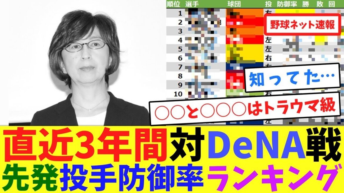直近3年間、対DeNA戦先発投手防御率ランキング【ネット反応集】