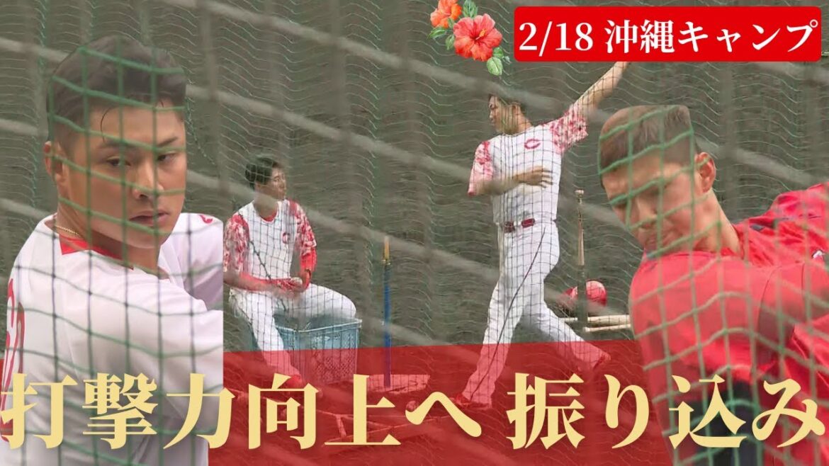 【沖縄キャンプ】午前練習で野手陣が振り込み🔥楽天との試合前元カープ・高橋樹也が新井監督などに挨拶するシーンが！懐かしい！