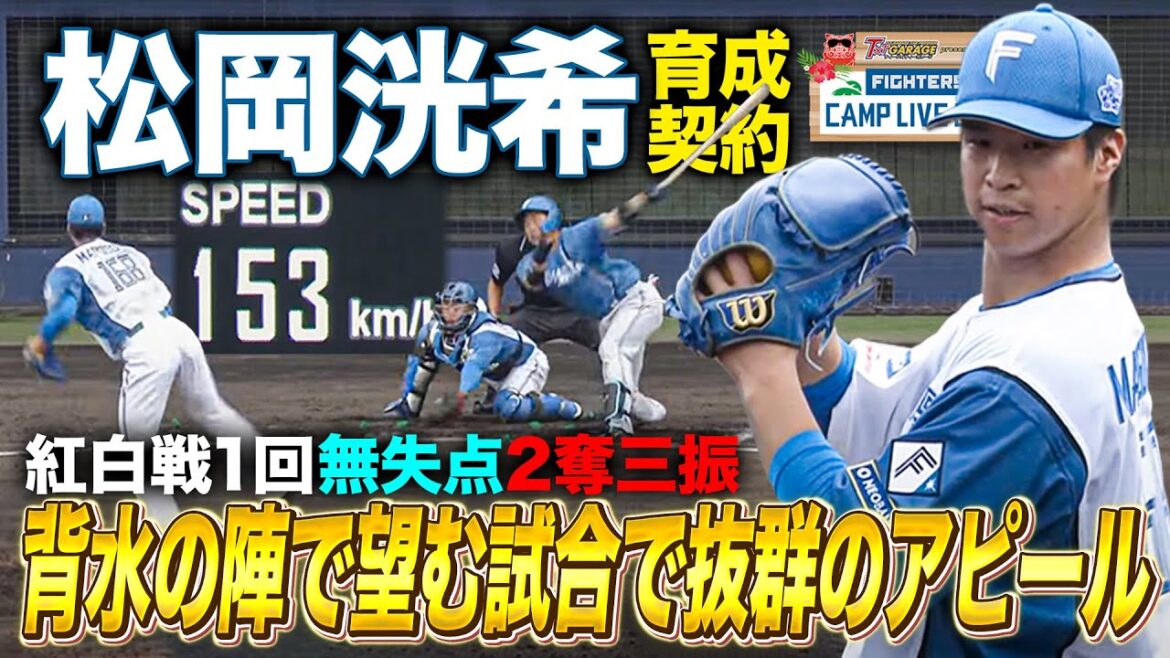 丸刈り再出発の松岡洸希 夢で見た1軍マウンドへ紅白戦で最速153キロ&2奪三振とアピール<2/15ファイターズ春季キャンプ2025> 丸刈り再出発の松岡洸希 夢で見た1軍マウンドへ紅白戦で最速153キロ&2奪三振とアピール<2/15ファイターズ春季キャンプ2025>