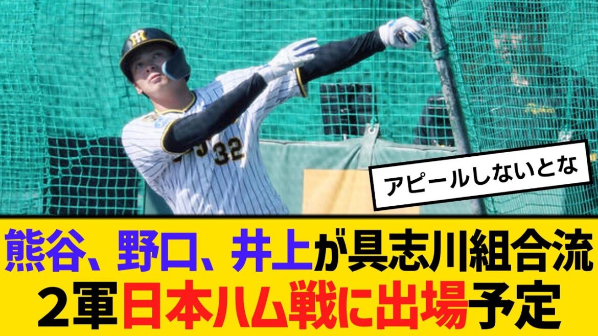 阪神・熊谷、野口、井上が具志川組合流２軍日本ハム戦に出場予定　【ネットの反応】【反応集】
