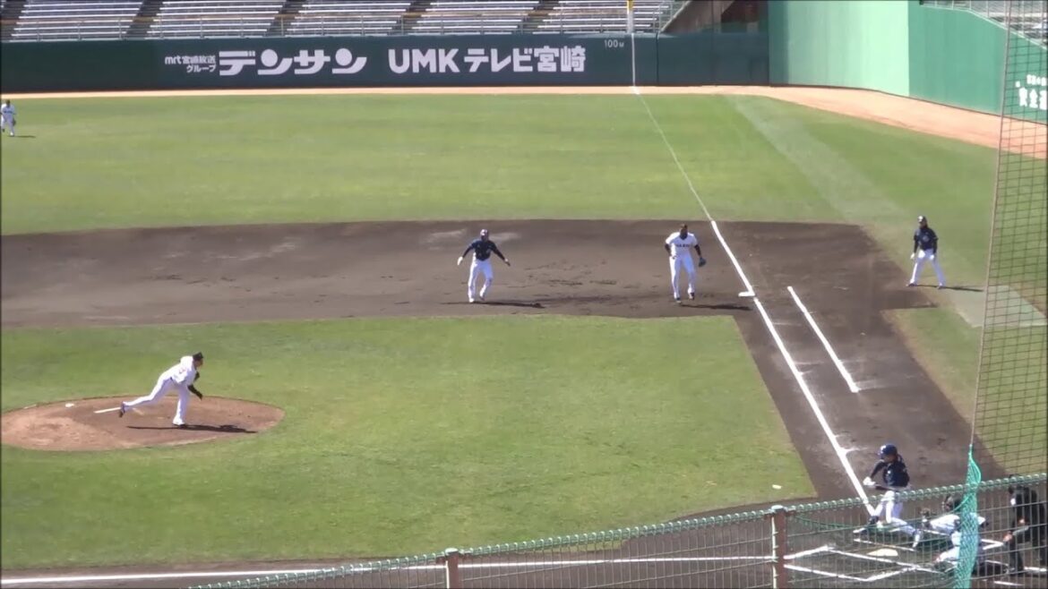 高橋礼、1回表のピッチング（ノーカット）、強風と斗山ベアーズの応援団【巨人2軍 vs 斗山ベアーズの練習試合（2025.02.24）】