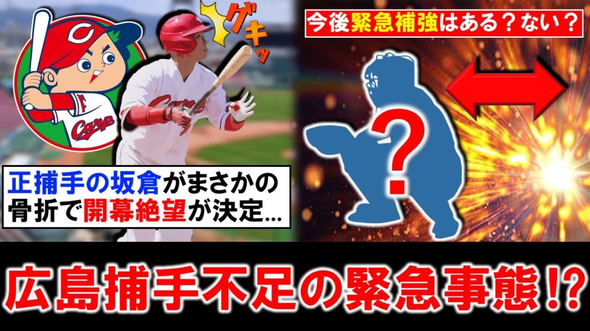 【さ、流石にヤバいか...？】広島『坂倉将吾』が右手中指骨折が判明で開幕絶望へ...石原も開幕が間に合わないのが濃厚の中で捕手不足の緊急事態！？今後トレードなどでの緊急補強はある？ない？