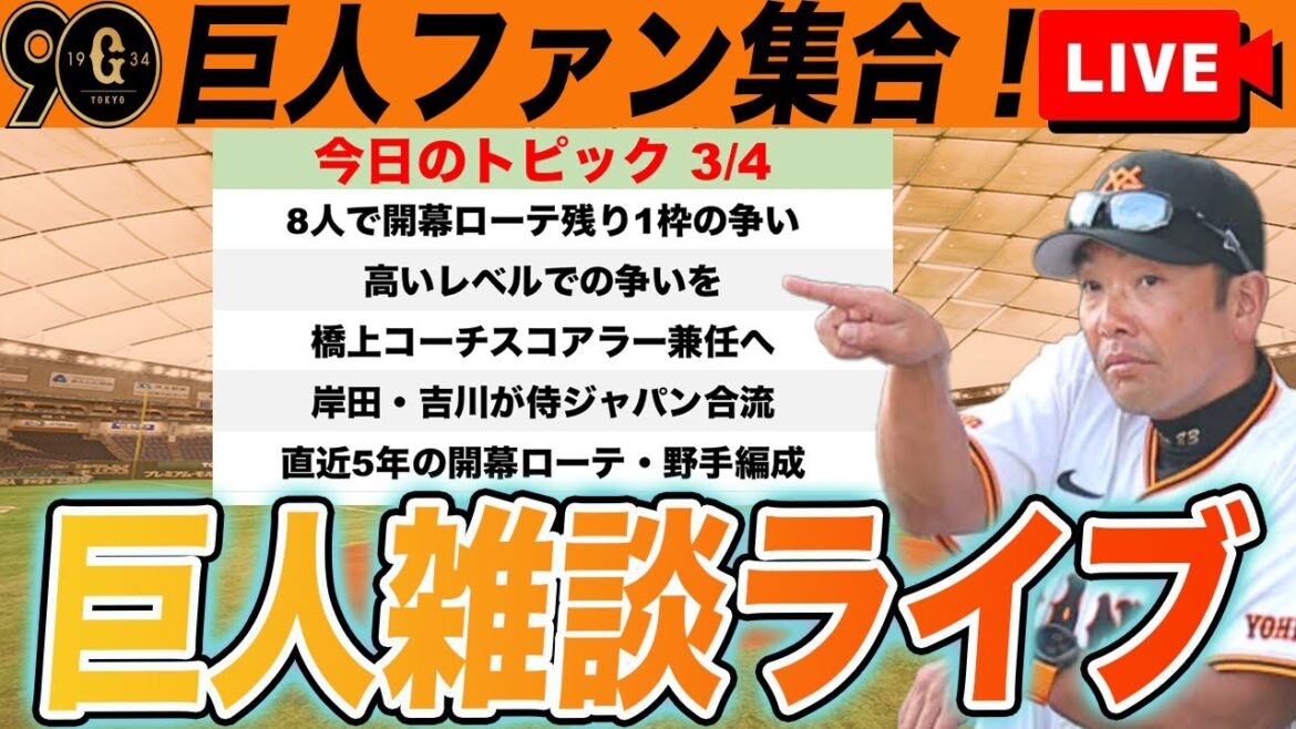 【巨人ファン集合】開幕まで残り24日！明日は侍ジャパン戦！野球の話題をいろいろと雑談　読売ジャイアンツ