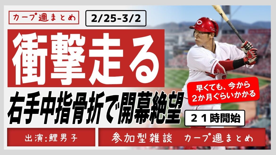 【カープ週まとめ】右手中指骨折で開幕絶望 #春季キャンプ #カープ #オープン戦 【カープ週まとめ】右手中指骨折で開幕絶望 #春季キャンプ #カープ #オープン戦