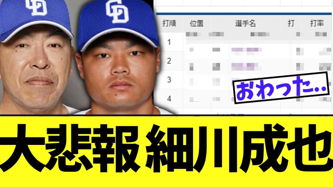 【悲報】今日の中日スタメン　本当にまずいかもしれない