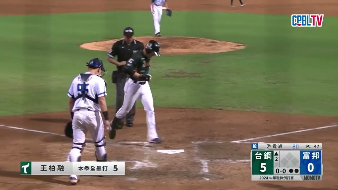 06/25 台鋼 VS 富邦 二局上，炸裂王柏融!今天手感火熱的王柏融擊出強勁的三分砲，本季第五支全壘打