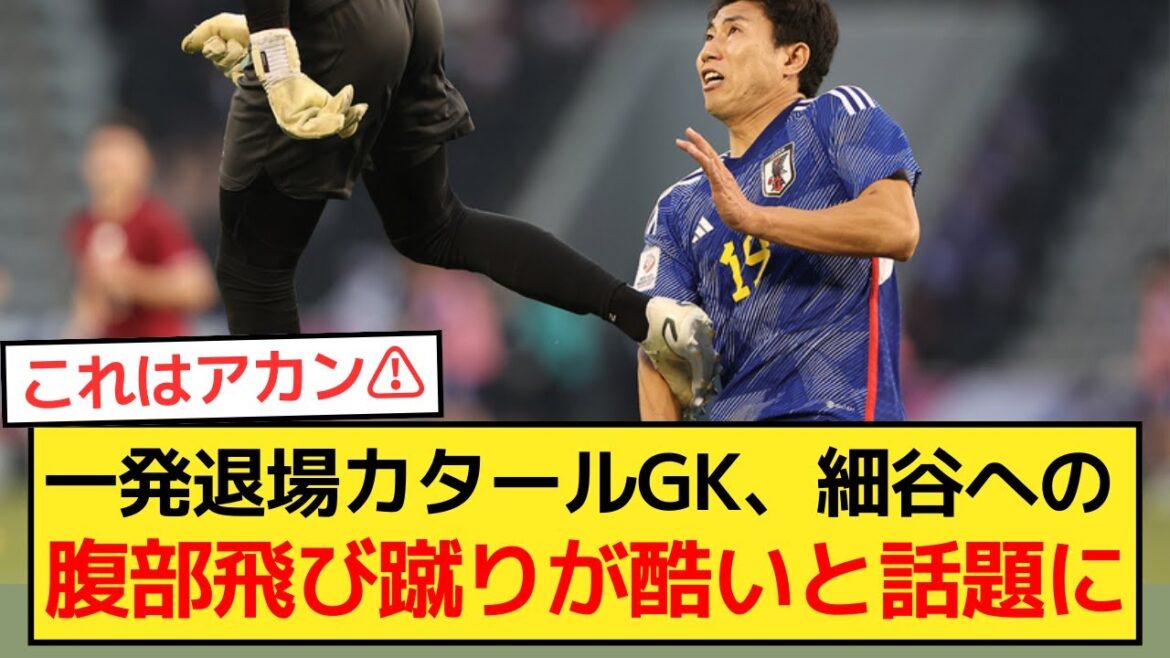 一発退場したカタールGK、細谷への腹部飛び蹴りが酷いと話題に