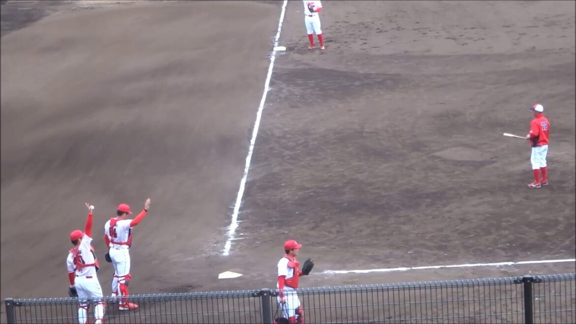 合図してたのに田中広輔選手危なかった。広島カープ捕手（髙木翔斗、磯村嘉孝、會澤翼）送球練習