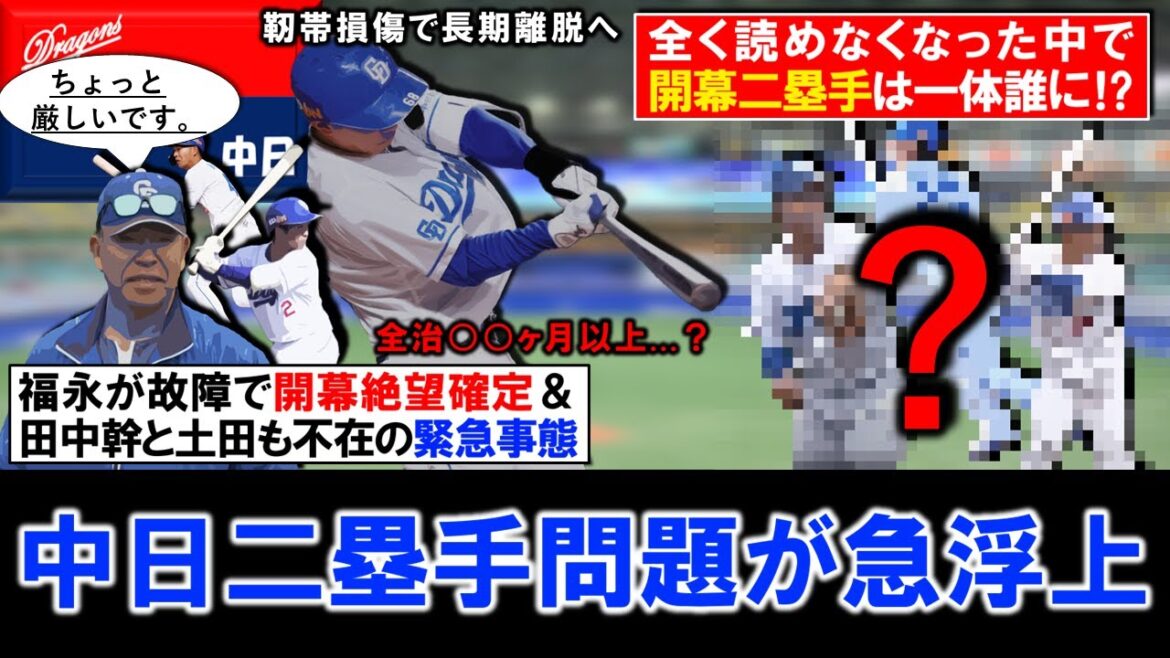 【全治○○ヶ月以上...？】中日『福永裕基』が右ひざ内側側副靭帯損傷で開幕絶望確定＆他の二塁手候補も不在の緊急事態！？長期離脱が濃厚の中で、開幕二塁手は一体誰になる！？