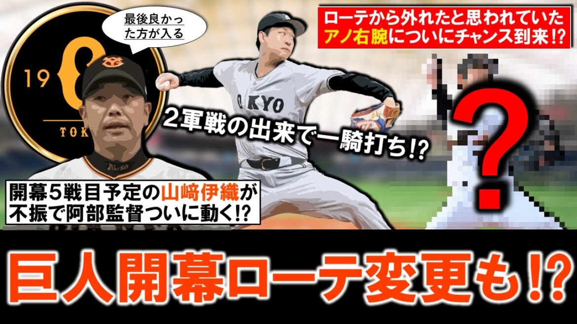 【ついにアノ右腕にチャンス到来！？】巨人開幕ローテ変更の可能性浮上！開幕５戦目先発予定だった『山﨑伊織』がＯＰ戦防御率６点台と不振の中、阿部監督が開幕ローテを外れる可能性について言及し今後はどうなる？
