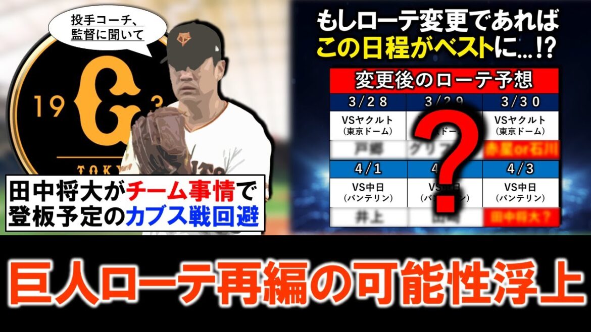 【い、一体なぜ回避に...？】巨人『田中将大』がチーム事情で登板予定のカブス戦回避と報道で、開幕ローテ再編の可能性も浮上！？もし変更であればベストな日程はどれに！？