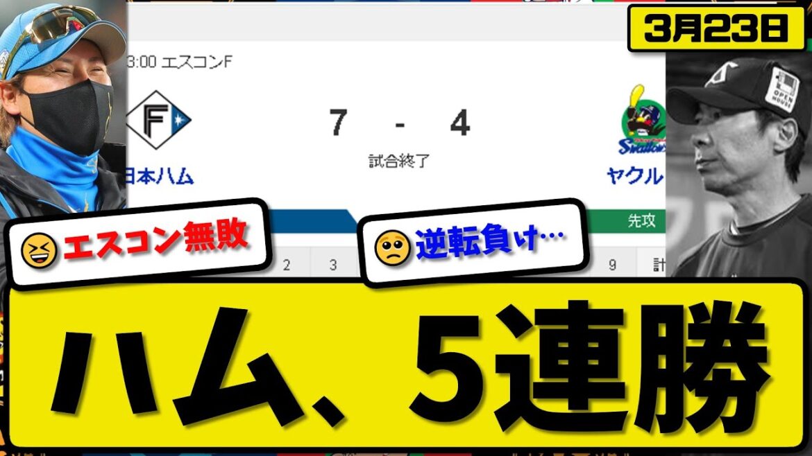 【試合結果】日本ハムファイターズがヤクルトスワローズに7-4で勝利…3月23日オープン戦…先発伊藤6回2失点…五十幡&石井&田宮&伏見&矢澤が活躍【最新・反応集・なんJ・2ch】プロ野球