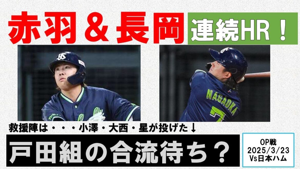 【連続ホームラン】赤羽＆長岡！やはり今年のキーマンは赤羽と確信！中継ぎは課題山積で戸田組の合流待ち？【2軍戦で小澤・大西・星が投げた！】2025/3/23