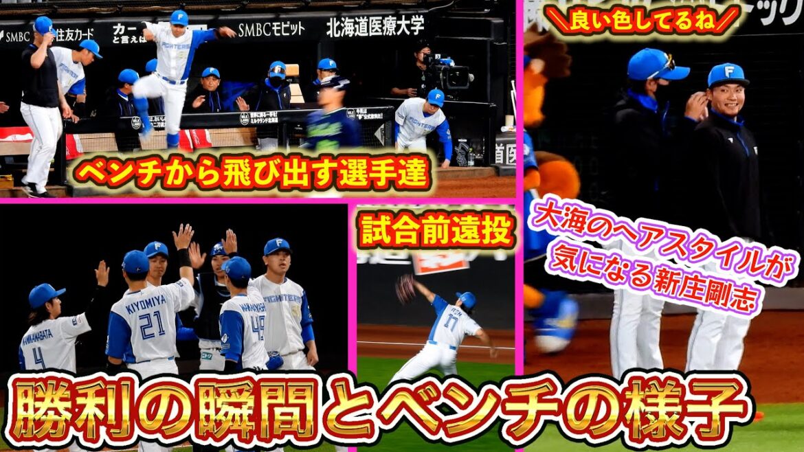 【20250323】勝利の瞬間のベンチの様子（伊藤大海や河野竜生など）