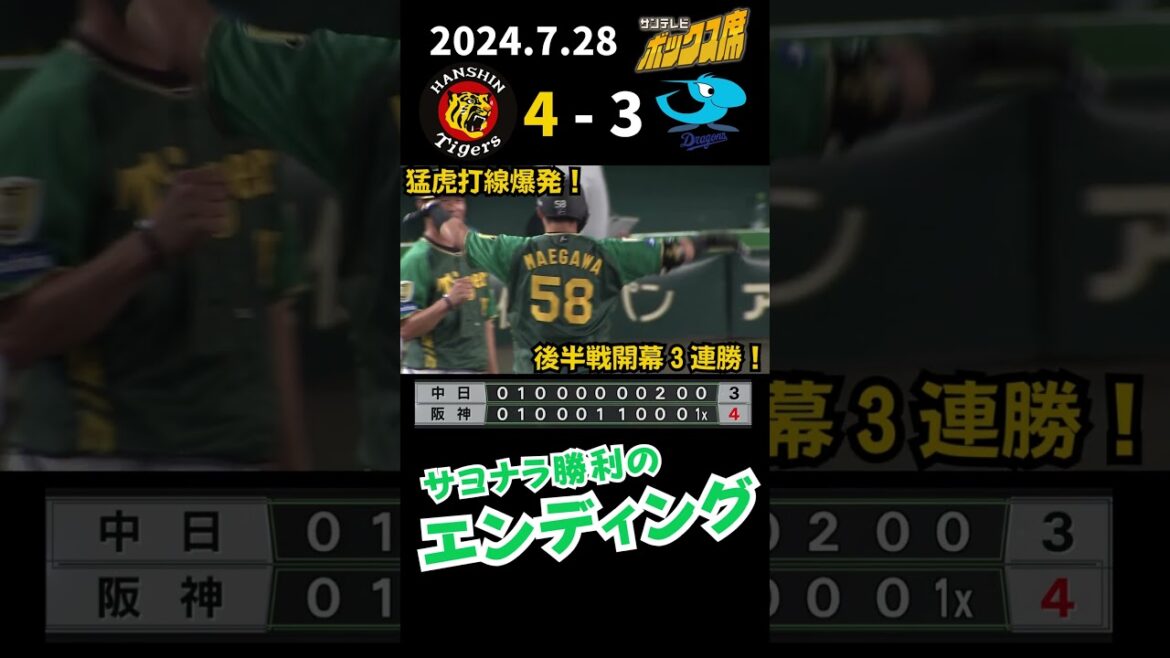 【サヨナラ勝ちのエンディング】3日連続でこのエンディングを見られる幸せ！！（2024年7月28日 阪神－中日）#サンテレビボックス席 #shorts