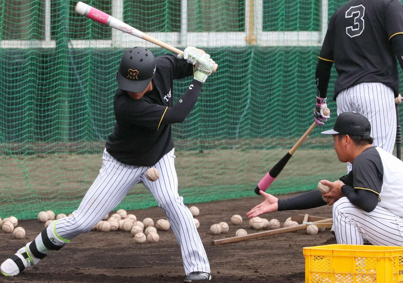 人一倍時間をかけてティー打撃に励む